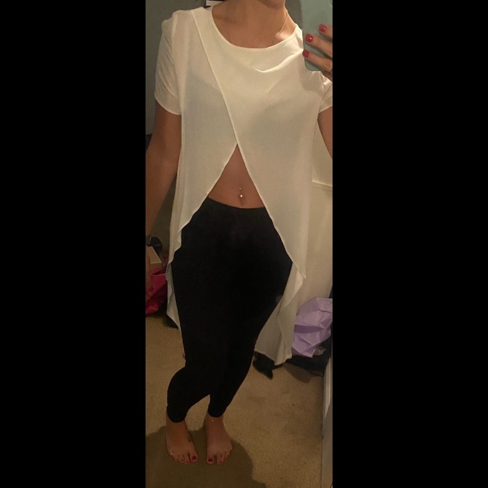 ASOS white flowy crop top with long back